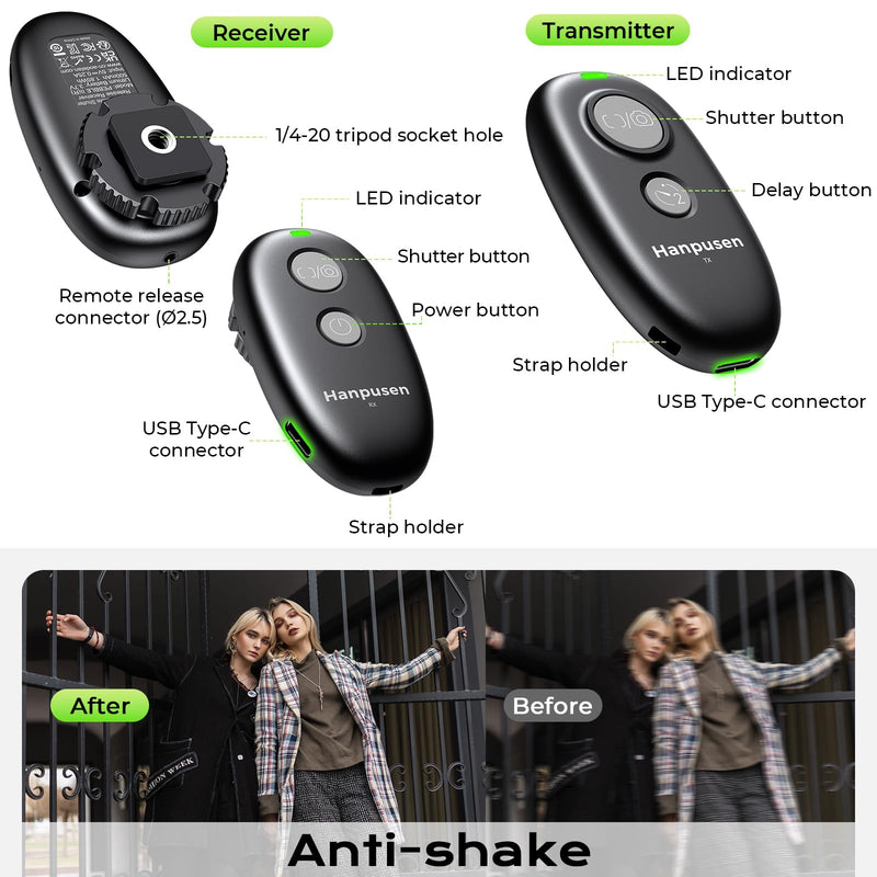 Rechargeable Camera Remote Shutter Release for Sony - Hanpusen Wireless & Wired Remote Control for Sony A7 V, A7C II, A7 III, A7 IV, ZV-E10, A6400, A9 III, A1, A7R V, A6700, ZV-E1, FX3, FX30,RX100 VII