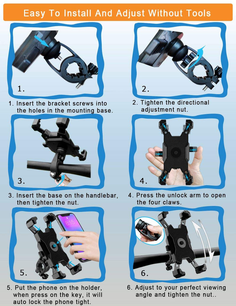 2025 Upgraded Bike Phone Mount, Easy Install and Quick Release Bicycle - Motorcycle Handlebar Phone Mount Holder, Bike Phone Holder for iPhone and More 4.7-6.8 inch Cell Phone