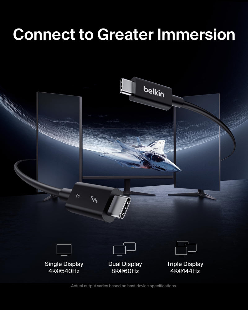 Belkin 3.3ft USB-C Thunderbolt 5 Cable w/ 240W Power Delivery, Bandwidth Boost Up to 120Gbps, 3x Faster Data Transfer, and 4K UHD Display Resolution - Intel-Certified Fast Charging USB-C Cable - Black