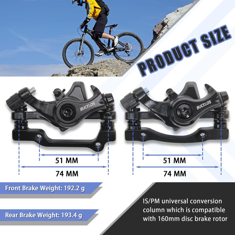 BUCKLOS MTB Bike Disc Brake kit, Mechanical Disc Brakes Aluminum Alloy Caliper for Mountain Bike with 160mm Stainless Steel Rotor/Floating Rotors Black