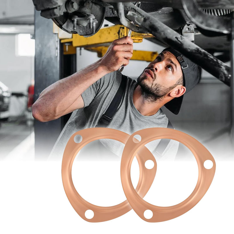 2PCS 3" Exhaust Gasket,Copper Exhaust Flange for Header Gasket & Collector Gasket,Car Accessories Exhaust Pipe Gasket Compatible with BBC/SBC,Automotive Exhaust Systems & Parts (3") 3"