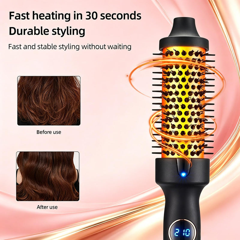  [AUSTRALIA] - Thermal Hair Brush, 38MM Heated Round Brush for Long Dry Hair, Curling Iron & Straightener, 3 Temperature Settings up to 210°C, 30s Fast Heating, Anti-Scald Nylon Bristles