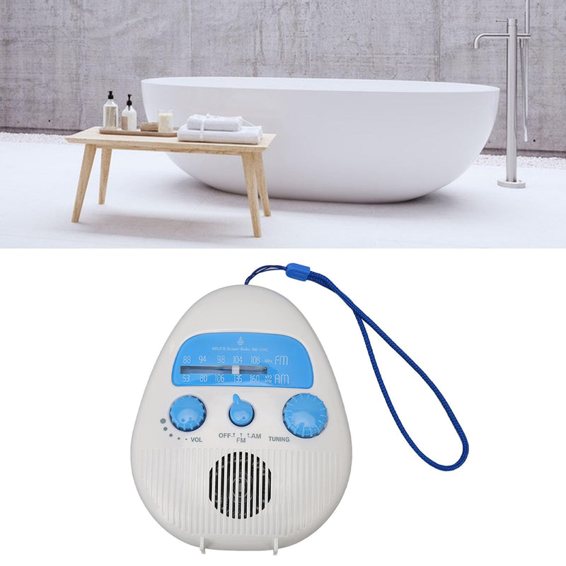 AM FM Shower Radio, Waterproof Portable Bathroom Shower Radio with Built in Speaker, Hand Rope, Adjustable Volume Hanging Shower Radio, Battery Operated