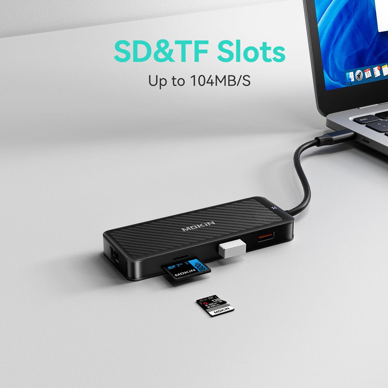 MOKiN USB-C Hub, 9-in-1 USBC Dock, Dual 4K HDMI USB C to USB Adapter, 1 Gbps Ethernet Hub, 100W Power Delivery, SD Card Reader for MacBook Pro, XPS and More