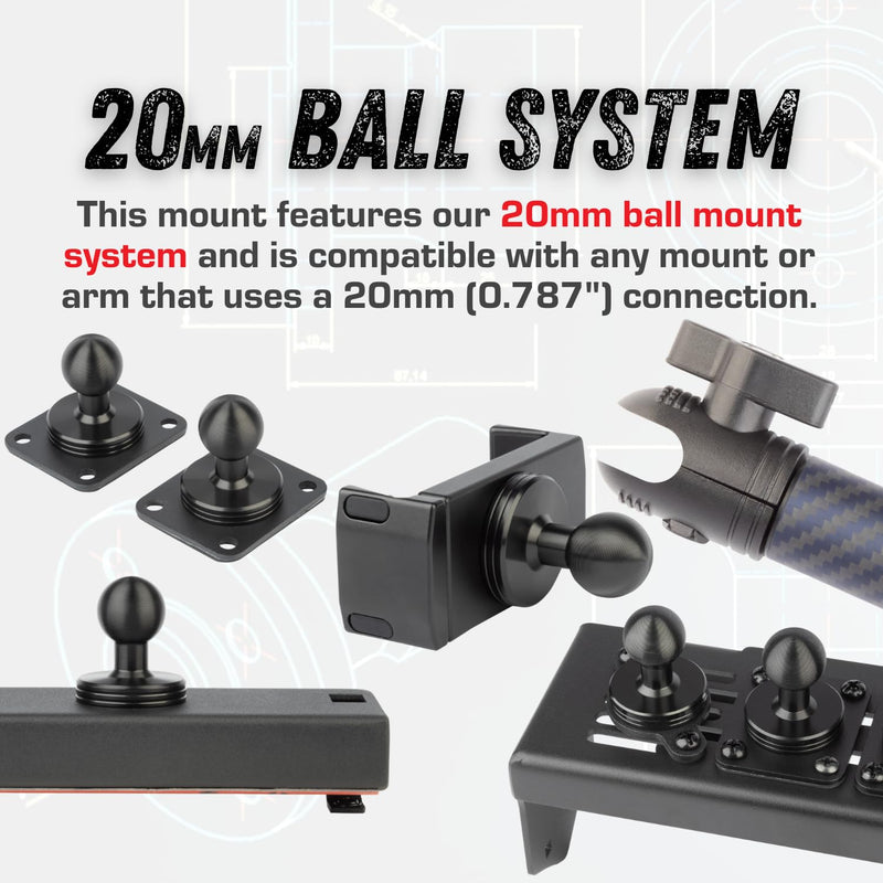 Bulletpoint Mounting Solutions Universal Tablet Mount for Truck Compatible with Apple iPad & Samsung Tablets - 20mm Integrated Ball with 7cm Matte Carbon Fiber + Kevlar Mounting Arm