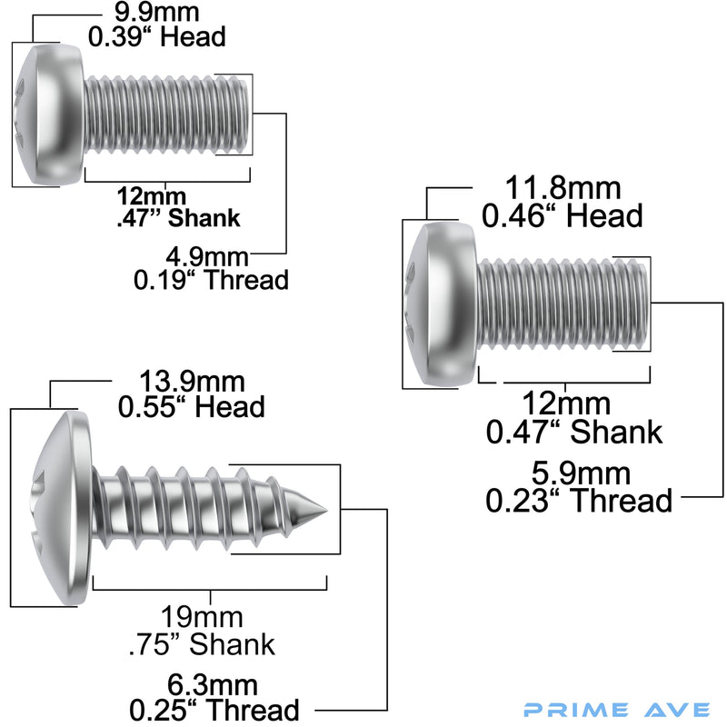 Stainless Steel License Plate Screws for License Plates, Frames, Covers - Rust Proof Licence Plate Screw Set for Front/Rear - Compatible with Mercedes Benz (Pack of 12) Standard Length Silver