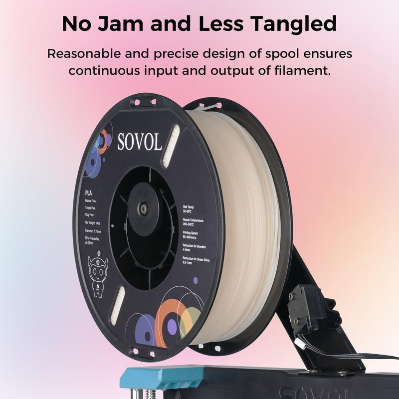 Sovol 3D Printer Photosensitive Filament Single Color Light Change PLA 1kg (2.2 lbs) Spool 3D Printing Materials, Dimensional Accuracy +/- 0.03 mm, 1.75 mm, Light Change Purple 1 KG