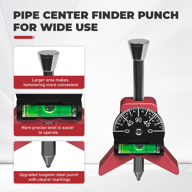 Upgraded Pipe Center Finder Tungsten Punch,Portable Pipefitter Tools with Ultra-High Hardness Punch,2.75" Y-Shape W/Adjustable Dial Bubble Protractor Measure Pipe Diameter From 1.5" To 6" Diameter