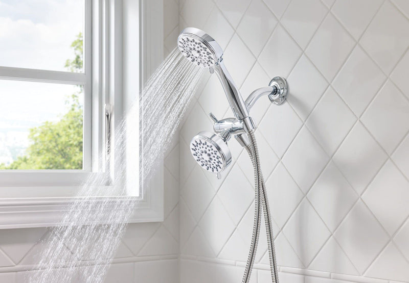 Moen 20016 Ignite Dual Hand Held And Multi Function Shower Head Combo Package With Hose And Diverter, Chrome, 3.75" Pack of 1 Showerhead + Handheld Showerhead