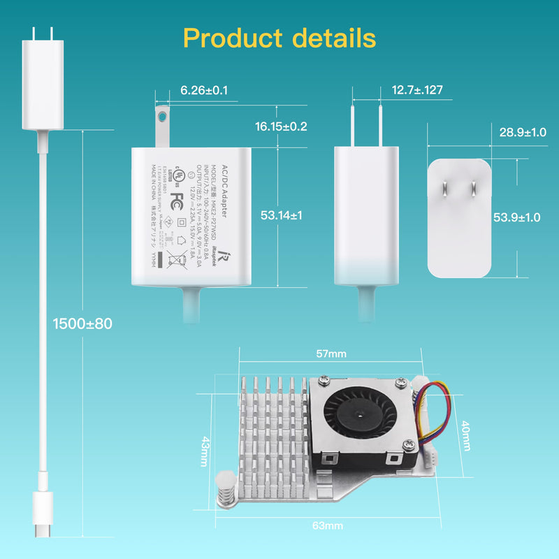 iRasptek Basic Starter Kit for Raspberry Pi 5 4GB RAM- Includes 4GB Board, 27W PD Power Supply and Active Cooler
