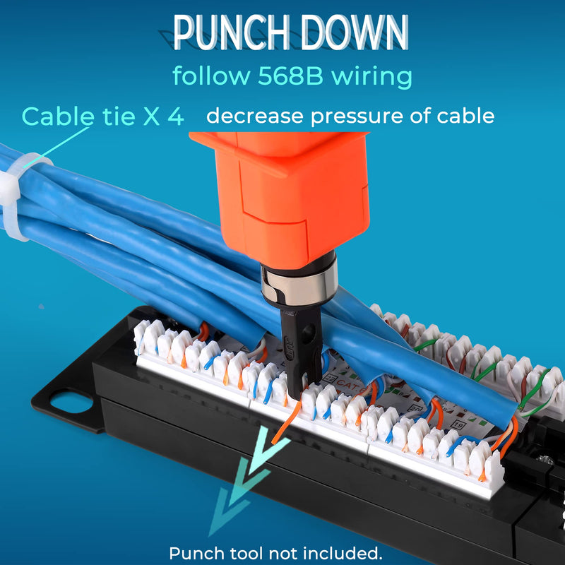 Rapink Patch Panel 24 Port Cat6 10G Support, Network Panel UTP 19-Inch, Wallmount or Rackmount 1U Ethernet Patch Panel Punch Down Block for Cat6, Cat5e, Cat5 Cabling 24Port