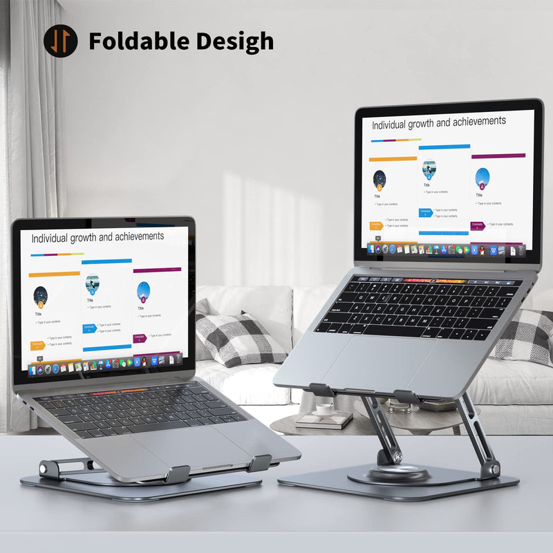 Laptop Stand for Desk, Adjustable Computer Stand with 360° Rotating Base, Ergonomic Laptop Riser for Collaborative Work, Foldable & Portable Laptop Stand, fits for All 10-16" Laptops Grey