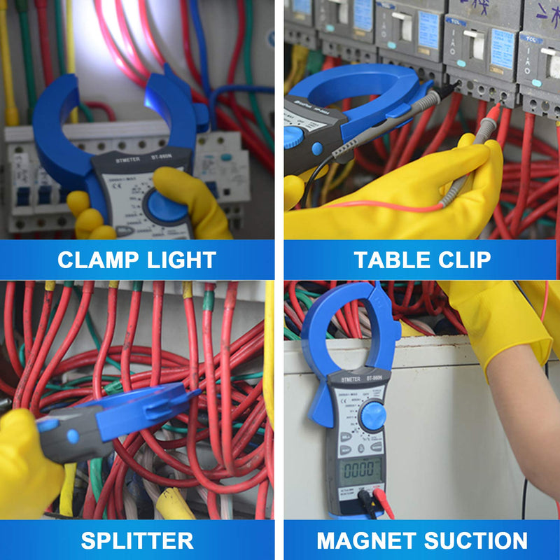 Digital Clamp Meter 3000A Amp Meter, BTMETER Auto Ranging Multimeter True-RMS Measure AC/DC Current Voltage Frequency Resistance Capacitance Temperature, Electrical Tester BT-860N Blue
