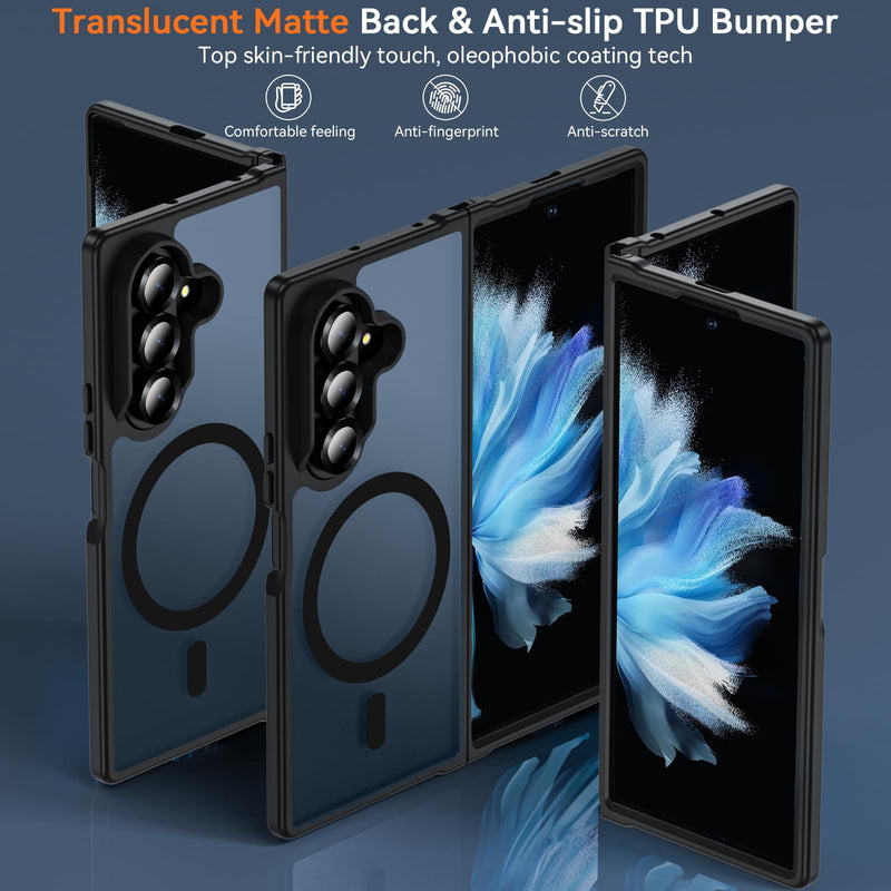 for Samsung Galaxy Z Fold 8 Ultra Case| Galaxy Z Fold 7 Case Magnetic Black | Compatible with MagSafe, Hinge Protection,Translucent Matte Military Grade Protection Shockproof Rugged Phone Cover Galaxy Z Fold 8 Ultra| Z Fold 7 Z Fold 8 Ultra-Black