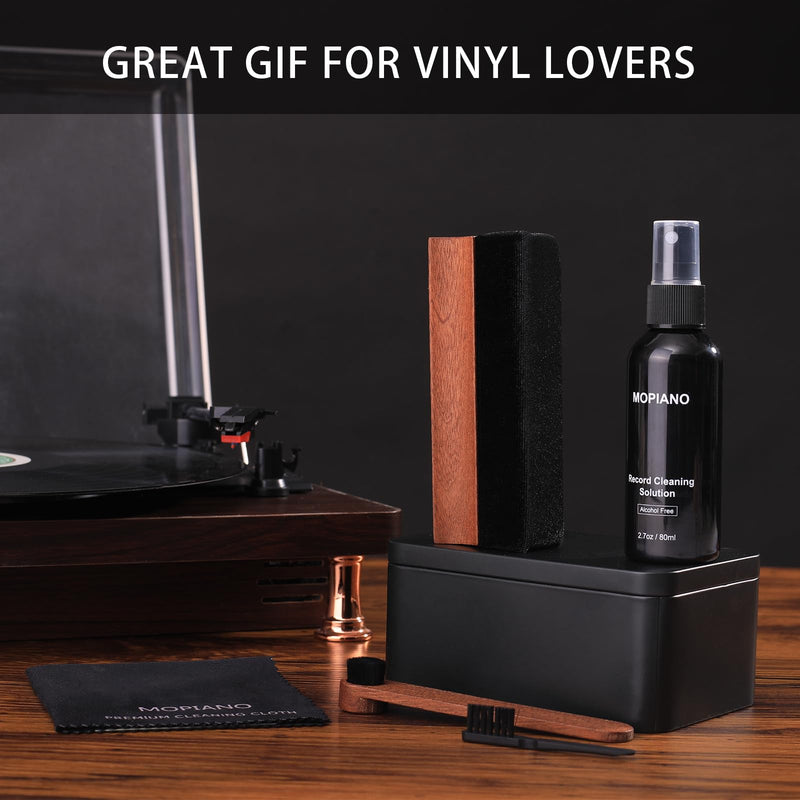 Vinyl Record Cleaning Kit|Complete 6-in-1 Vinyl Record Cleaner Kit for Albums|Includes Soft Velvet Vinyl Record Brush,LP Cleaning Liquid,Stylus Brush,Nylon Brush,Microfiber Cloth & Storage Box