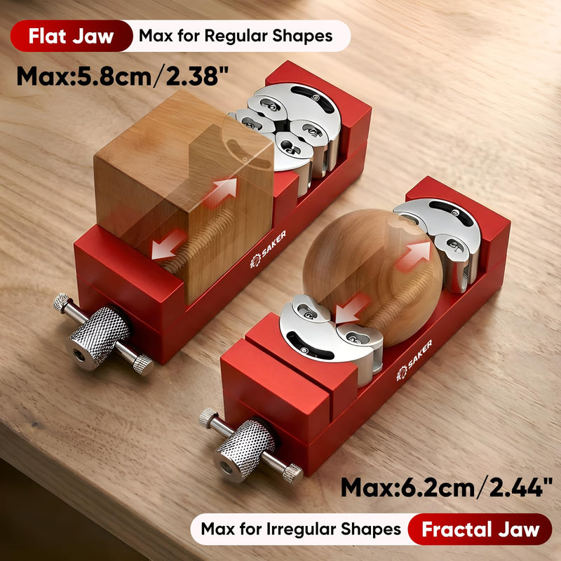 Saker Fractal Vise-Mini Vice Clamp- Bench Vice/Drill Press Vise, Self-Adjusting Aerospace-grade Aluminum Alloy&Heavy-Duty CNC Machined for Jewelry Making, DIY, Woodworking, and Repair Red