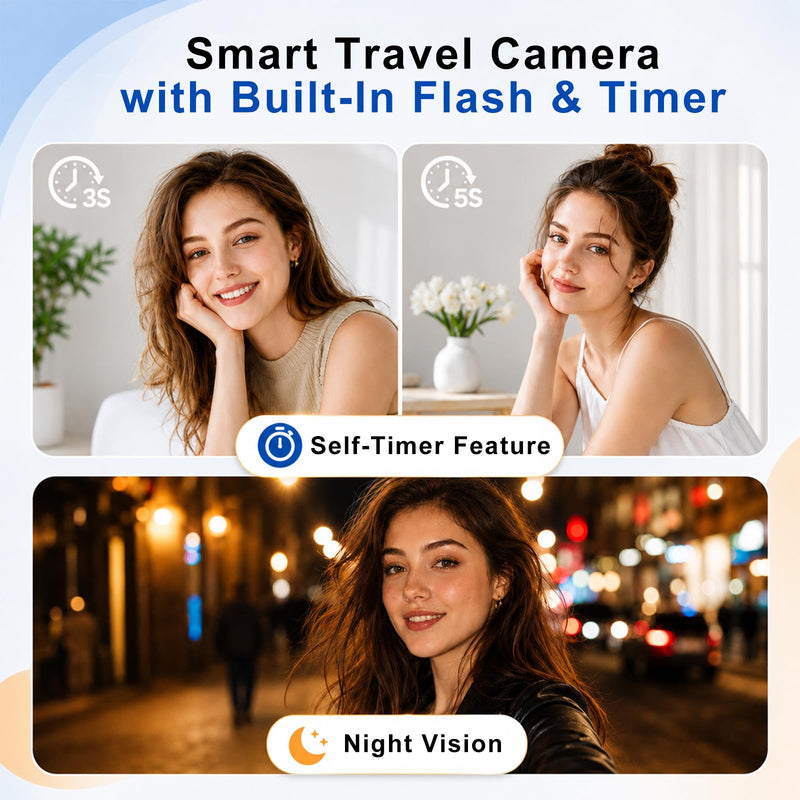 Digital Camera with Flip Screen, Camera for Photography with 32GB SD Card | 180°Rotating Selfie Camera with Neck Lanyard, Camping Point and Shoot Camera Fill Light for Teens Kids Travel（Black) Black Compact