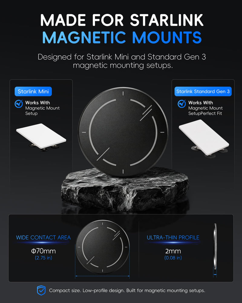 Starlink Mini/Gen 3 Adhesive Metal Plates for Magnetic Mount, 4-Pack | 3M VHB Backing | For Non-Magnetic Glass & Aluminum Roofs | Peel-and-Stick, No-Drill RV, Camper, Car & Truck Accessories