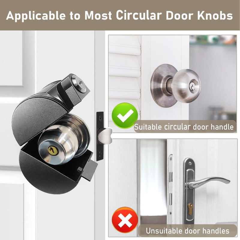 2 Packs Child Proof Door Knob Cover Lock – Prevents Turning of Door Knob and Access to Keyhole, Can be Used for Home Rentals, Evictions, Job Sites & More – Keyed Alike (Black) Black-two