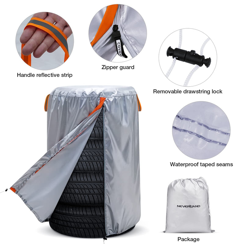 Neverland Large Tire Storage Cover, Seasonal Tire Covers for Storage Tire Storage Bag Tire Stack Covers Tire Bags for Set of 4 with Reflective Handle, Waterproof Dust-Proof（Fit 30 Inch Tire Diameter） M