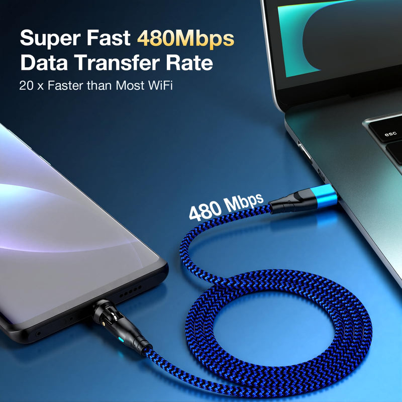 USB C Magnetic Charging Cable, 60W Type C Magnetic Phone Charger Cable | [4 Pack, 1ft+3ft+3ft+6ft] 7 Pin Type C Charger Fast Charging USB C to USB C Cable 360 Rotation for Laptop Smartphone Tablet Blue