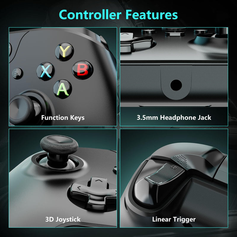 YAEYE Wired Controller for Xbox One, Enhanced Gaming Controller Compatible with Xbox Series X|S / PC Windows 10/11, Plug-and-Play with Dual Vibration Motors 3.5mm Headset Jack, 7.2ft Long USB Cable - Black