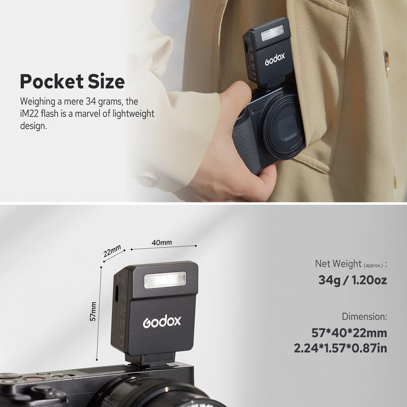 Godox M22 Mini Camera Flash | Ultra-compact lightweight for portable shooting.