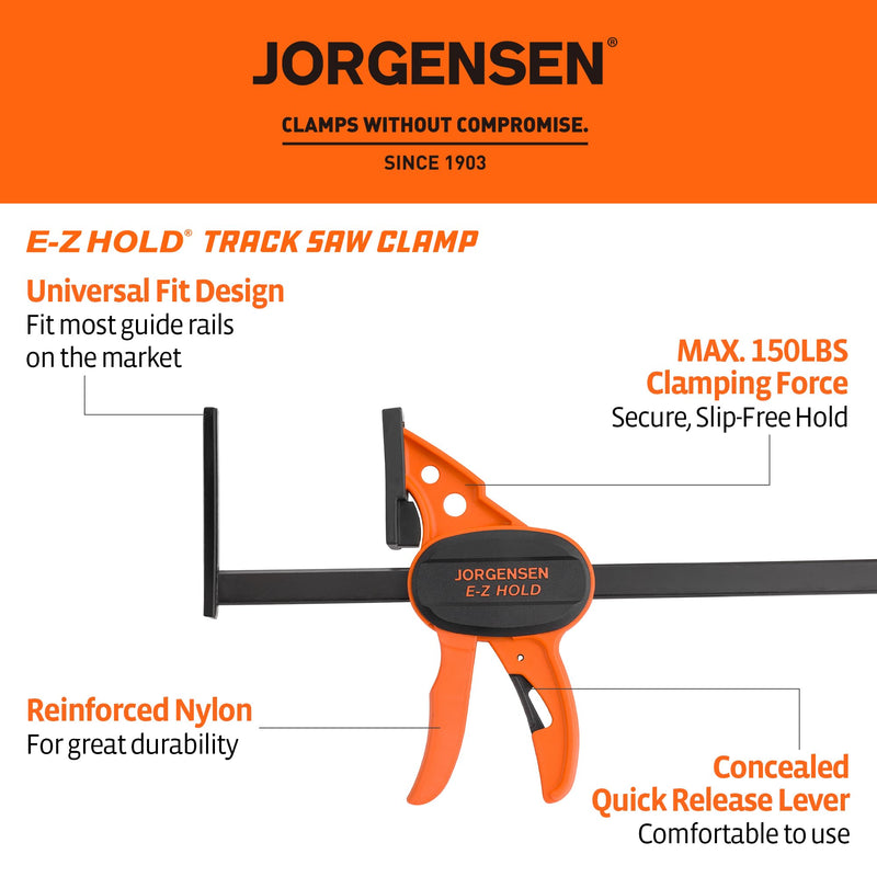 Jorgensen 9" Track Saw Clamps, Quick Release Clamp for Woodworking, Circular Saw Guide Rail System, 150lbs Load Limit, 2-7/16" Throat Depth, 2 Pack