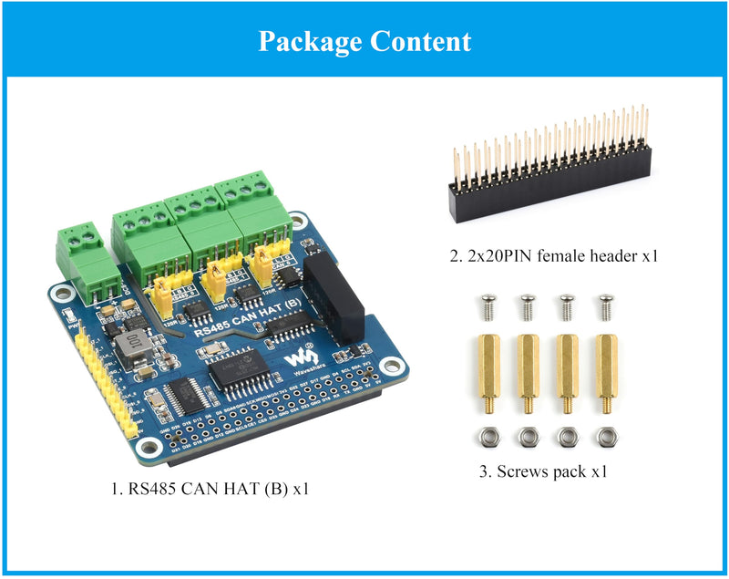 Industrial Isolated RS485 CAN HAT Compatible with Raspberry Pi 5/4B/3B+/3B/ZeroW/WH/Zero 2W/Pico W/Pico 2 W, Expand 2-Ch RS485 and 1-CH CAN, SPI Communication, Bulit-in Multi Protections