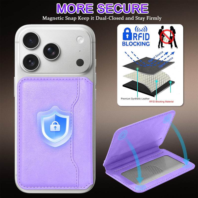 Hekodonk for Magsafe Wallet with Stand,Magnetic RFID Blocking 5 Card Holder, PU Leather Strong Magnet,Compatible with Magsafe Phones and Cases for iPhone 17/16/15/14/13 Series,Purple Purple