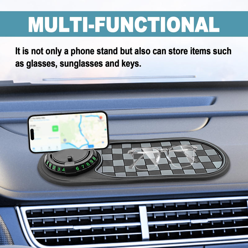 Multifunction Car Anti-Slip Mat, Universal Car Phone Holder, Rotatable Anti Skid Car Dashboard Pad, Universal Large Pad for Phones Sunglasses Keys Gadgets (Black+Grey) Black+Grey