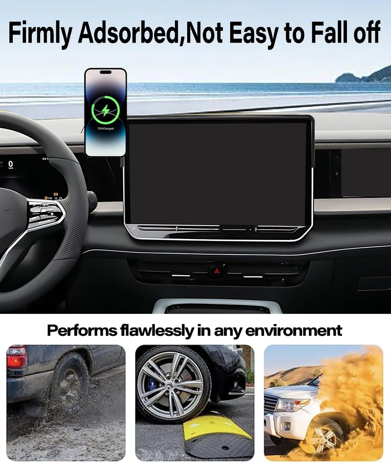 Car Phone Mount for 2025-2026 Volkswagen VW Tiguan 15" Screen Accessories | MagSafe 15W Fast Wireless Charger Cell Phone Holder, 360° Rotatable 3D Fit Navigation Clip-On Cradle,will Not Block Air Vents Magsafe+ Wireless Charger