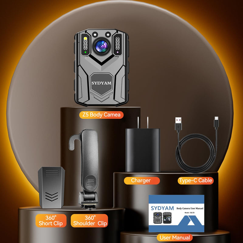 SYDYAM-Z5 2K/1440P 32GB Body Camera, 8-10H HD Recording IP67 Waterproof Body Cameras with Audio and Video Recording, Body Cam for Police Hiking Meeting Security Guard Daily Patrol Z5-32G