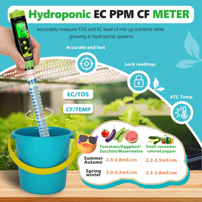 Truncheon Nutrient Meter for Hydroponics, PPM Meter for Nutrients Digital Water Tester EC TDS Tester(EC/PPM500/PPM700/CF) Specifically Designed for DWC,Reservoir, Aquaponics, Indoor Plant Grow YK-E03A