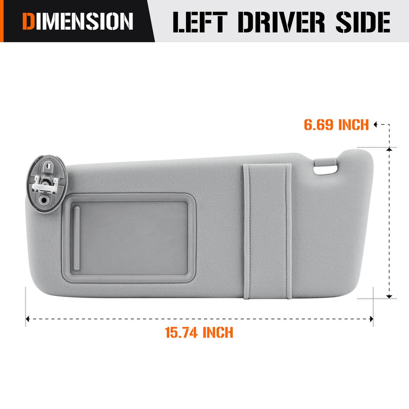 Sun Visor with Light for 2009-2016 Toyota Venza with Sunroof, Left Driver Side Gray Sunvisor Replacement 74320-0T021-A1 (Grey) Left - For Venza w Sunroof Grey