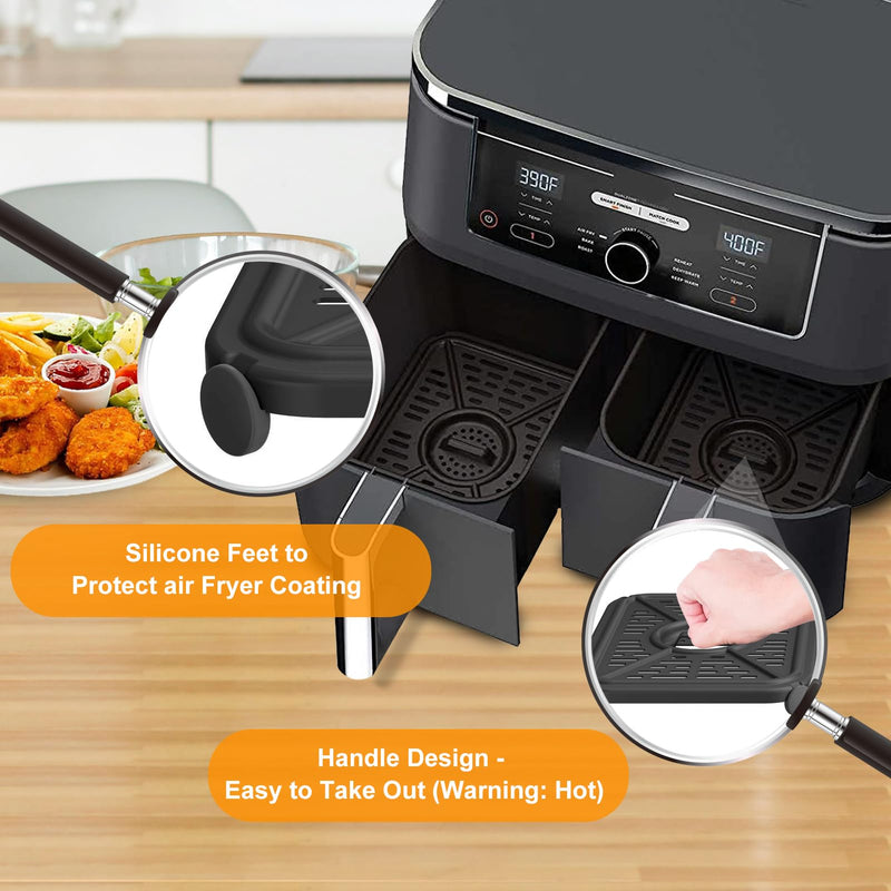 Air Fryer Grill Pan for Ninja Foodi DZ401 DZ550 10QT Dual Zone Air Fryers, Replacement Air Fryer Crisper Plate Grill Plate Tray Accessories with Rubber Bumpers, Dishwasher Safe