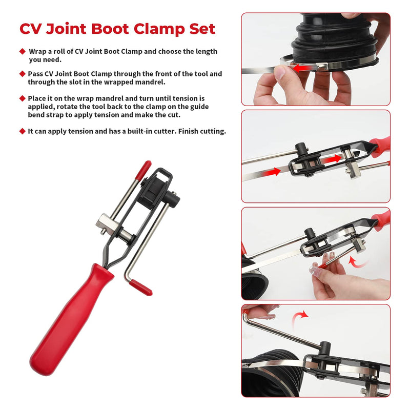 Alpha Rider Auto/ATV CV Joint Banding Boot Axle Clamp Pliers with 20PCS Stainless Steel CV Joint Boot Band Clamps for Most Cars Full Size