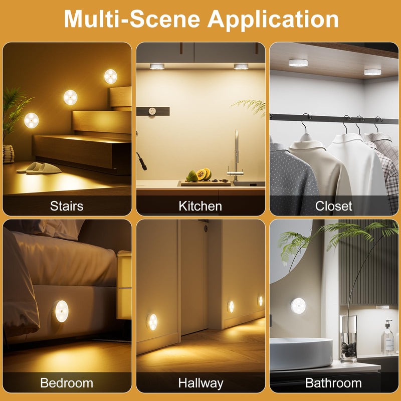 Under Cabinet Lighting, 1500mAh Rechargeable Motion Sensor Puck Lights with Remote, 3 Color Temper, Magnetic Stick on Light, Dimmable Under Counter Lights for Kitchen, Shelf, Closet, Stair, 6Pack 6 Pack Warm White & CoolWhite