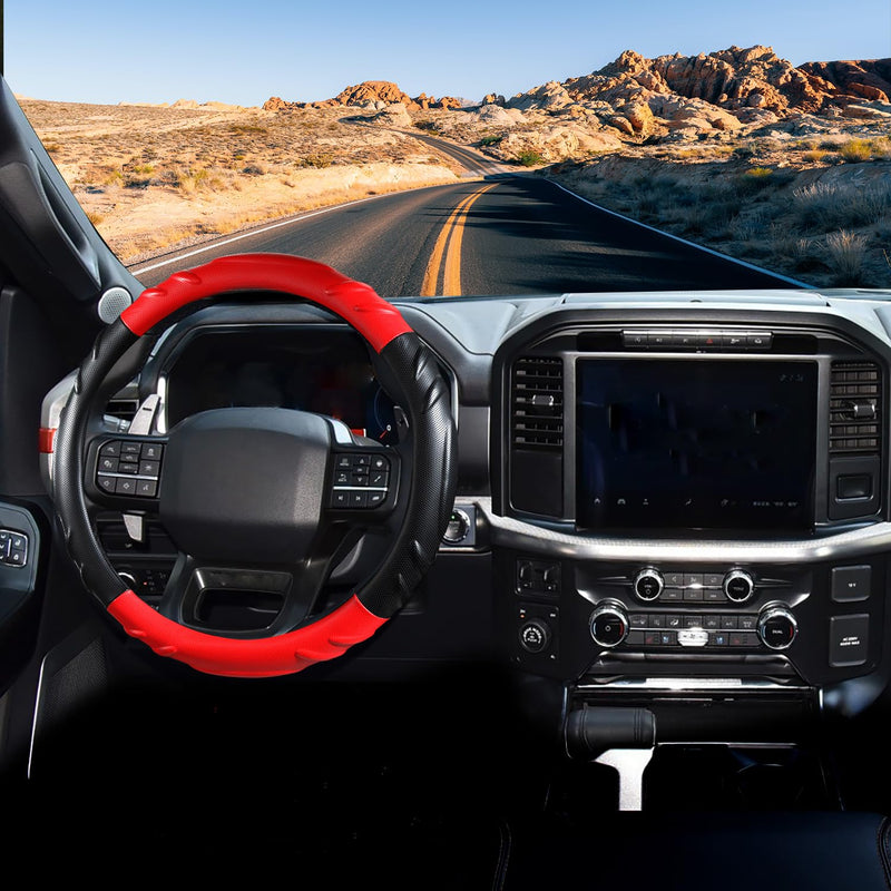 Car Steering Wheel Cover for Ford - Steering Wheel Cover for F150 F250 350, Expedition, Red Large size (15 ½''-16'')