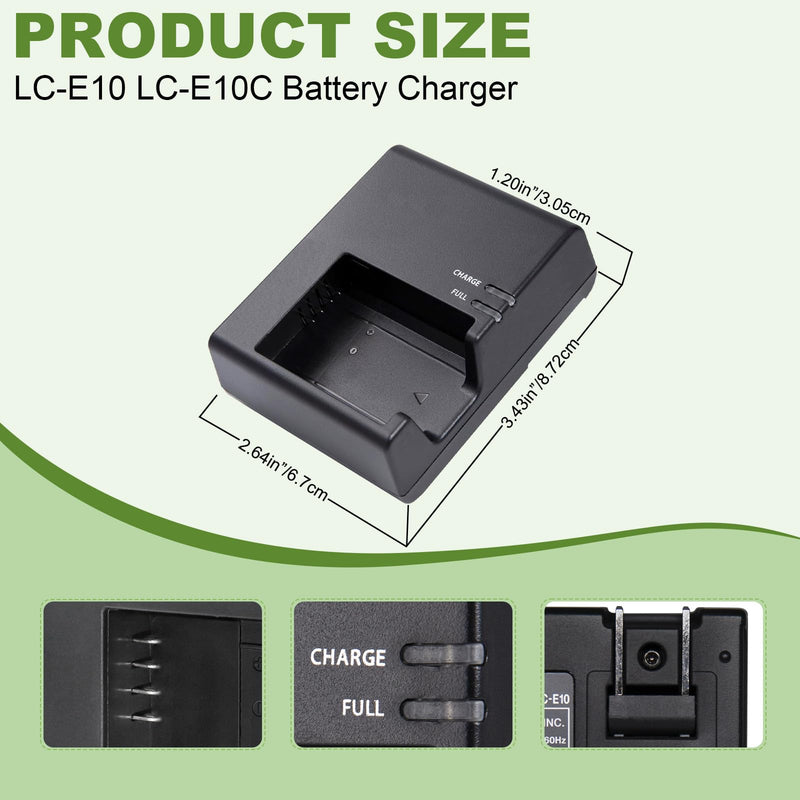 LC-E10 LC-E10C Quick Wall Battery Charger for LP-E10 LC-E10E Battery Compatible with Canon EOS Rebel T7 T6 T5 T3 T100 4000D 3000D 2000D 1300D 1200D 1100D 4000D Cameras (NOT for T3i T5i T6i T6s T7i)