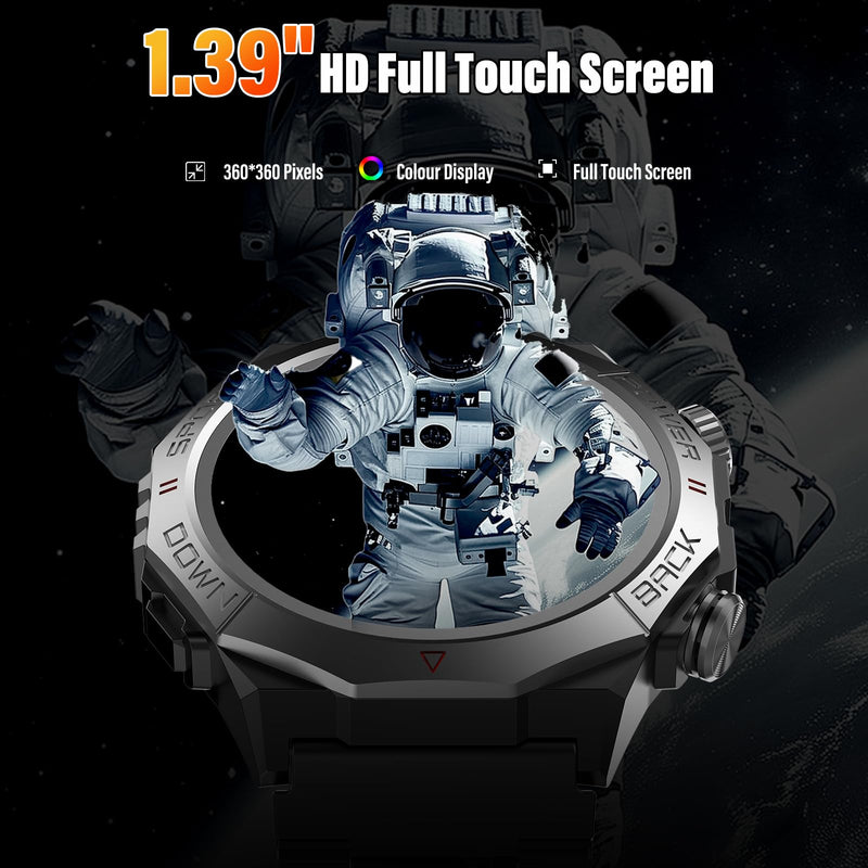 Military Smart Watches for Men(Answer/Make Calls), 1.39"HD Fitness Watch, 24/7 Heart Rate Sleep Monitor, Smart Watch for Men 110+ Sport Modes, 30Day, IP68 Waterproof Smartwatch for Android iOS Jet black