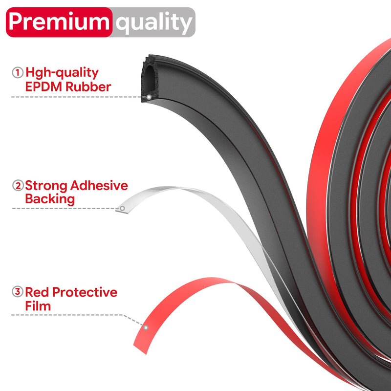 UIOCSSC EPDM Rubber D-Shaped Weather Stripping 26FT RV Door Seal with Strong Self Adhesive, Trailer & Truck Bed Seal, Tonneau Cover, Marine Boat Hatch Gasket, W:0.59"; H:0.61" 26 Feet Black