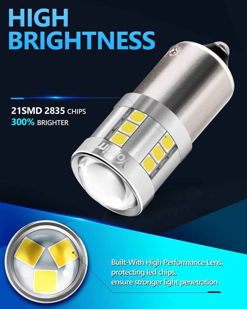 Yorkim 1156 LED Bulb White, 3000 Lumens 300% Super Brighter LED Reverse Lights, BA15S P21W 7506 1003 1141 Led Bulbs for Car Backup Tail Brake Turn Signal Blinker Lights, Pack of 2 White pack of 2