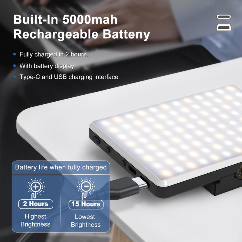 Selfie Light, Phone Light with Front & Back Clip(2 Pack), 60 LED Portable Light with 3 Light Modes, 5000mAh Rechargeable Video Light for Phone, iPhone, Laptop, TikTok, Makeup, Live Stream, Vlog 2Pack Black