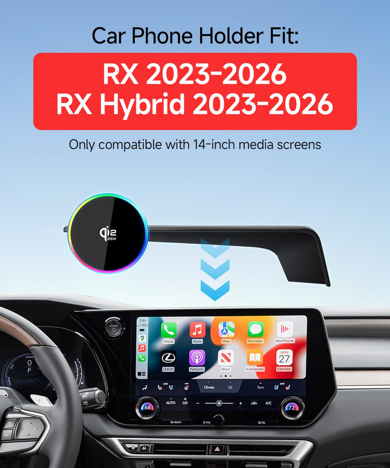 Qi2.2 25W Wireless Charger Car Phone Mount for Lexus RX / Hybrid 2023-2026 | 14" Screen, Magsafe Accessories Fast Charging Magnetic Cell Phone Holder Clip Compatible with iPhone Android,Navigation Stand