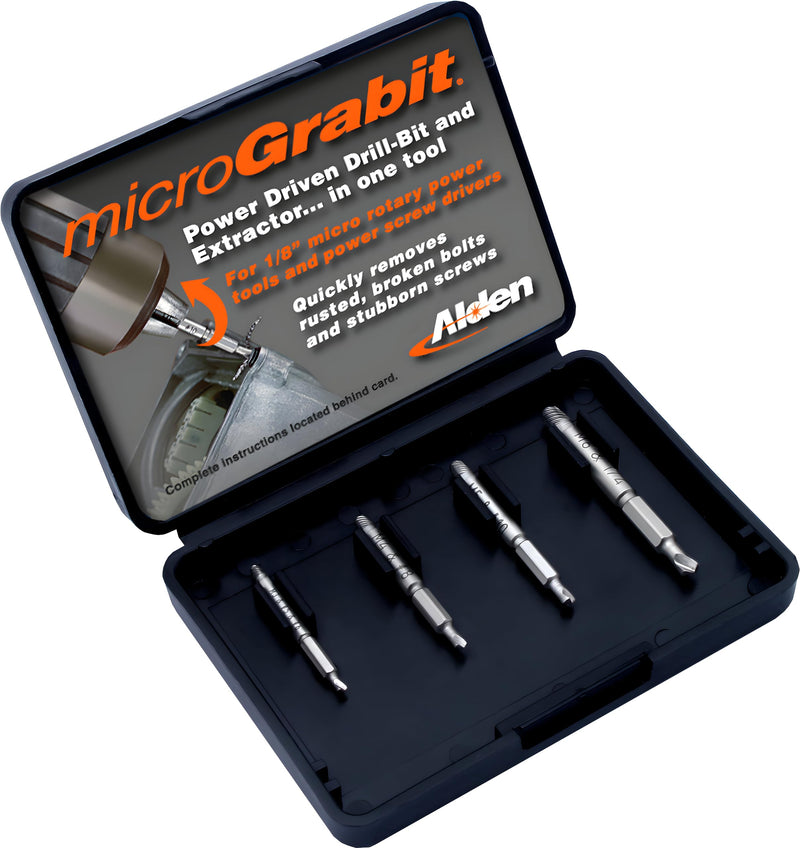Alden 4507P Grabit Micro Broken Bolt Extractor 4 Piece Kit - Small Bolt and Screw Remover - Made in the USA