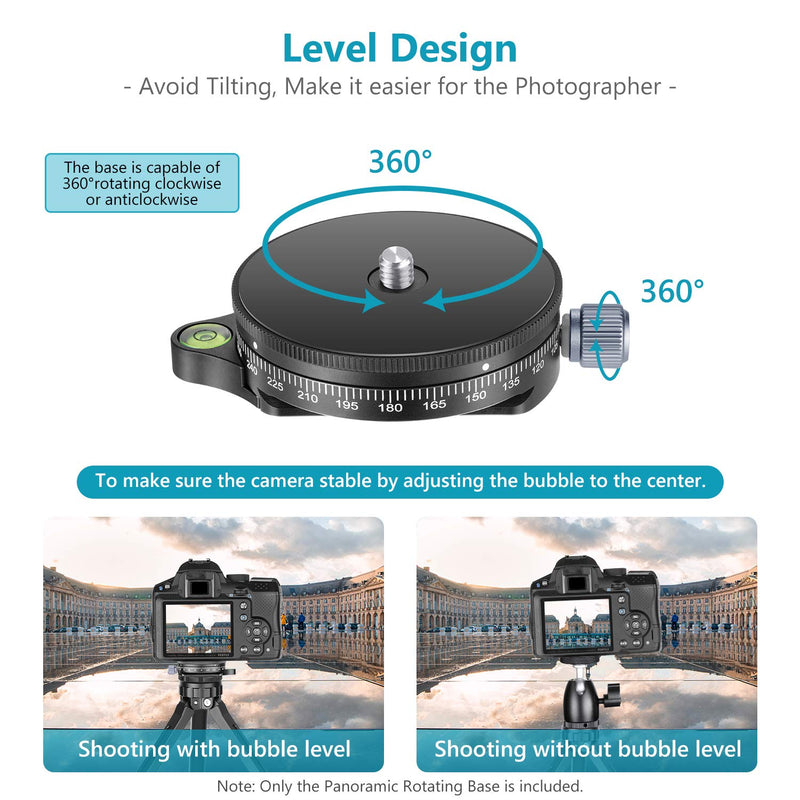 Neewer Camera Panoramic Panning Base with Style Plate, 3/8-inch Screw Aluminum Alloy Panorama Ball Tripod Head with Bubble Level for Tripod Monopod DSLR Cameras, Load Capacity 22 LBS