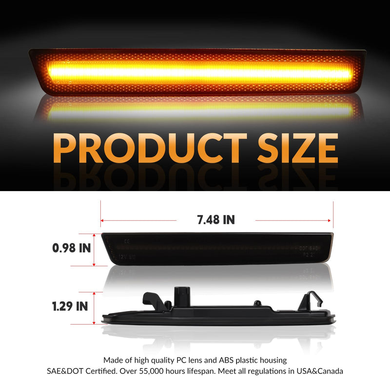 LED Side Marker Lights Front Bumper Amber Parking Signal Lamps for Dodge Challenger 2015-2023 Smoked Len, 2PCS Front Bumper, Amber