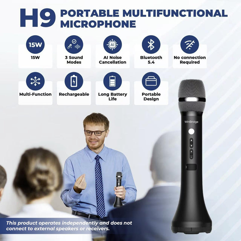 Bluetooth Microphone Wireless Voice Amplifier, Professional Intelligent Noise Cancelling Handheld/Desktop Mic Speaker, 15W Wireless Mic with 3 Sound Effects for Teaching Singing Speaking Karaoke H9