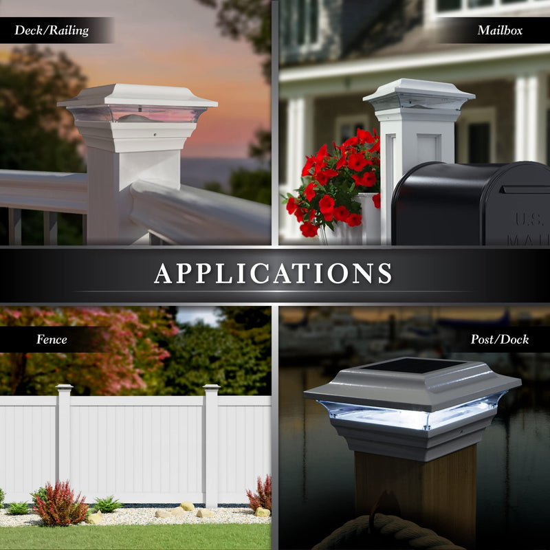 Classy Caps SL211W 4x4 Imperial Solar Post Cap, White – High-Performance LED Lights, Durable Cast Aluminum, Warm and Cool Light Modes, Fits 4"x4" or 3.5"x3.5" Posts, Ideal for Decks, Fences 4x4 Inch